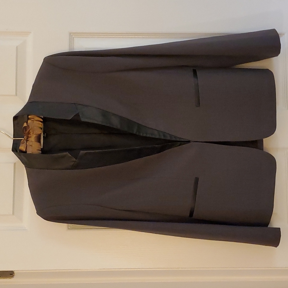 Tahari Women's Blazer, Gray, Leather Trim, Size 8